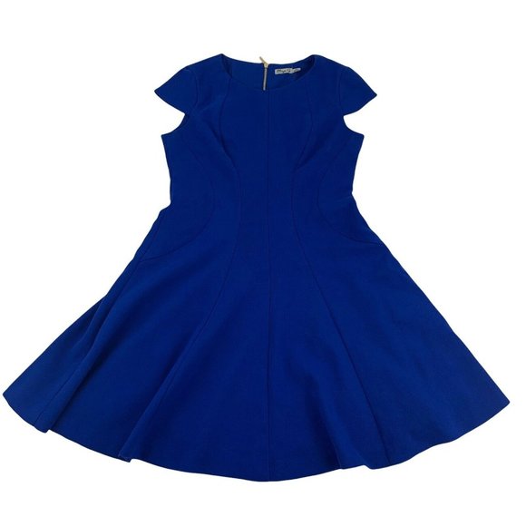 Eliza J A-Line Dress Petite 6P Solid Blue Cap Sleeve Lined Party Cocktail Career - Picture 1 of 5
